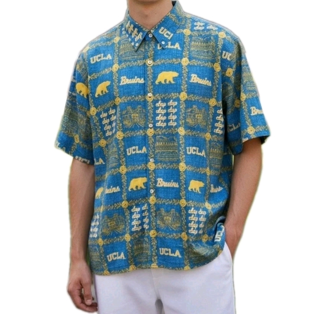 Reyn Spooner University UCLA Bruins Hawaiian Shirt Mens 3XL Blue Gold NEW‎ NWT